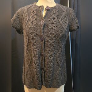 Calvin Klein Jeans Brown Wool Blend Cable Knit Short Sleeve Sweater, Medium